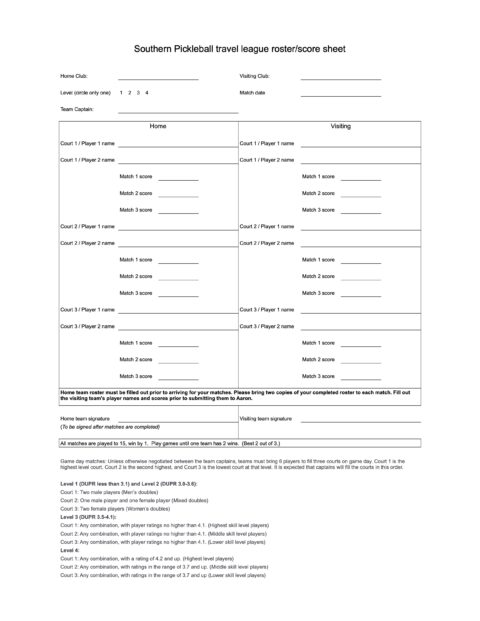 Game Day Roster Sheets Game Day Roster / Score sheet – Columbus, OH Travel Pickleball League